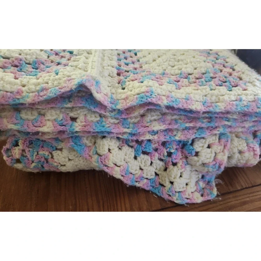 Granny Square Afghan Crochet Throw Vintage 72